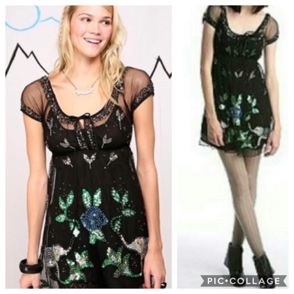 Free People Sequined Elephant Sheer Mini Dress - Picture 1 of 6